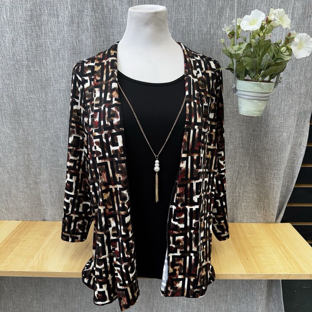 Emily Rose Women’s XL 2 Piece Cardigan Tank Set With Gold Pearl Tassel Jewelry